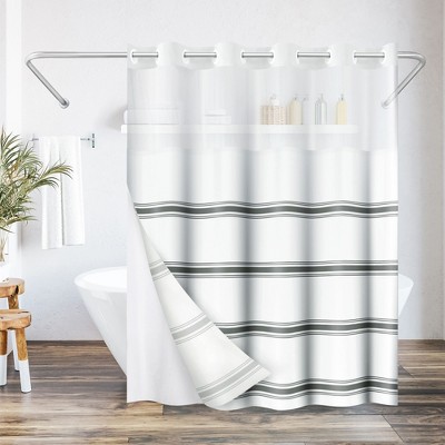 Americanflat 72x75 Hookless Shower Curtain - Grey Abstract Lines Shower Curtain with Sheer Panel, Snap-In Liner, and Grommets - 100% Polyester