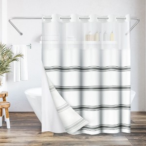 Americanflat 72x75 Hookless Shower Curtain - Grey Abstract Lines Shower Curtain with Sheer Panel, Snap-In Liner, and Grommets - 100% Polyester - 1 of 4