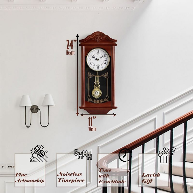 Clockswise Vintage Grandfather Wood-Looking Plastic Pendulum Decorative Battery-Operated Wall Clock, 5 of 9