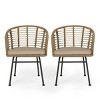 Boho Wicker Patio Tub Chair Set of 2, Handwoven Rattan Outdoor Accent Armchair with Water Resistant Cushion-3irtyhousy - 3 of 4