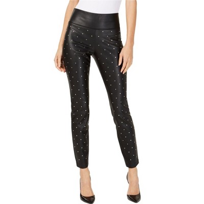 I.N.C International Concepts Womens Faux-Leather Casual Trouser Pants, Black, 2