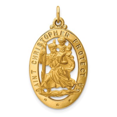 Black Bow Jewelry 14k Yellow Gold Cutout Oval Saint Christopher Medal Pendant
