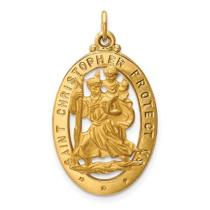 Black Bow Jewelry 14k Yellow Gold Cutout Oval Saint Christopher Medal Pendant - 1 of 4