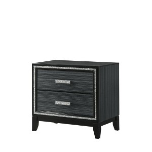 Gulches 26 Inch Tall Nightstand in Black with Silver - Accented Lines, 2 Drawers, Supported by Wooden Legs - 1 of 4