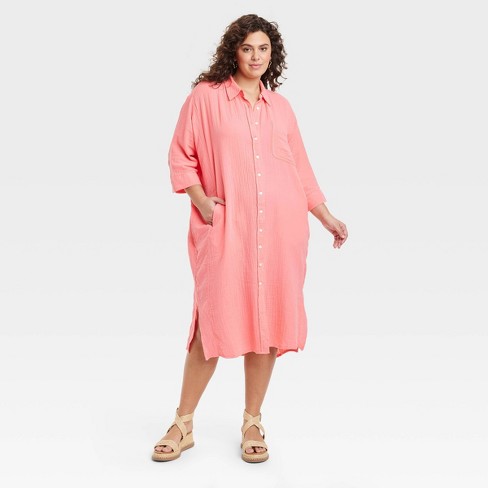 Waiting for Summer Coral Pink Crochet Swim Cover-Up Maxi Dress