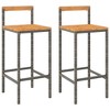 vidaXL Bar Stools 2 pcs Gray Poly Rattan and Solid Wood Acacia - image 2 of 4