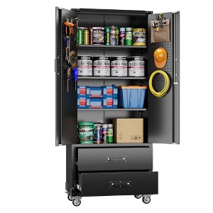 SUXXAN Metal Garage Storage Cabinet with 2 Drawers, Rolling Storage Cabinet with 2 Lockable Doors for Garage Home Office,Required Assembly - 1 of 4