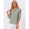 INSPIRE CHIC Women's Work Office Keyhole Pleated Front Ruched 3/4 Sleeve Chiffon Blouse - 2 of 4