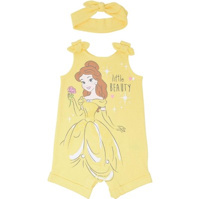 Disney Princess Rapunzel Ariel Belle Jasmine Aurora Baby Girls Snap Romper and Headband Newborn to Toddler