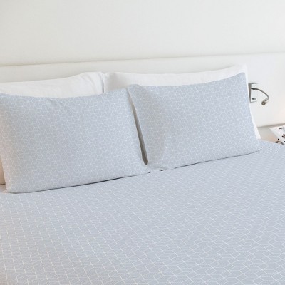 King Size Urban Hex Blue Cotton Sateen Sheet Set