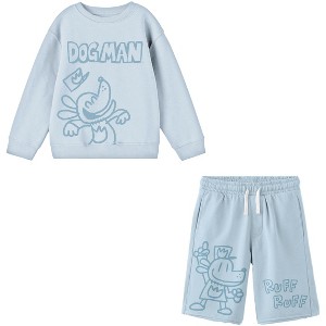 Dog Man Puff Ruff Boy's 2-Pack Crew Neck Long Sleeve Sweatshirt & Lounge Shorts Set - 1 of 4
