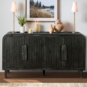 59" Farmhouse Curved Vintage Storage Sideboard, with Large Wooden Handles, Vertical Wood Grain Carving and Adjustable Shelves, for Kitchen - 1 of 4