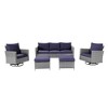 Sonkuki 5-Piece Patio Conversation Set with Swivel Rocking Chair, Navy Blue Cushion - 2 of 4