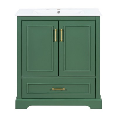 Vynxaria 30-Inch Bathroom Vanity - Ceramic Sink, 1 Divider Drawer, Green