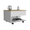 Lift Top Coffee Table, Casters, One Shelf, White / Light Oak - 4 of 4