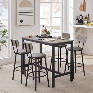 Hooseng Dining Table Set for 4, Pub High Dining Table with 4 Bar stools PU, 5 Piece Kitchen Dining Table and Chair Set with PU Leather Bar Stool - 1 of 4