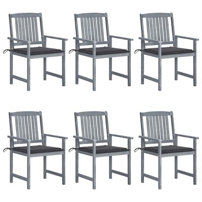 vidaXL Garden Chair Set of 6 Grey Solid Acacia Wood, Polyester Medium