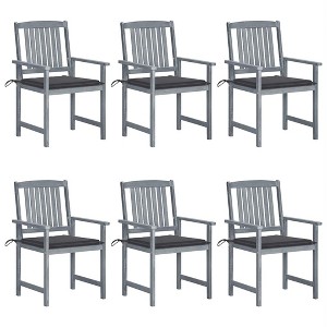 vidaXL Garden Chair Set of 6 Grey Solid Acacia Wood, Polyester Medium - 1 of 4