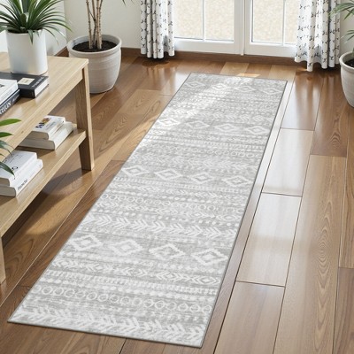 Lahome Boho Moroccan Runner Rug Washable Grey 2'1"x6' Kitchen Runner Rug Low-Pile Soft Farmhouse Print Runners for Hallways Entryway Laundry