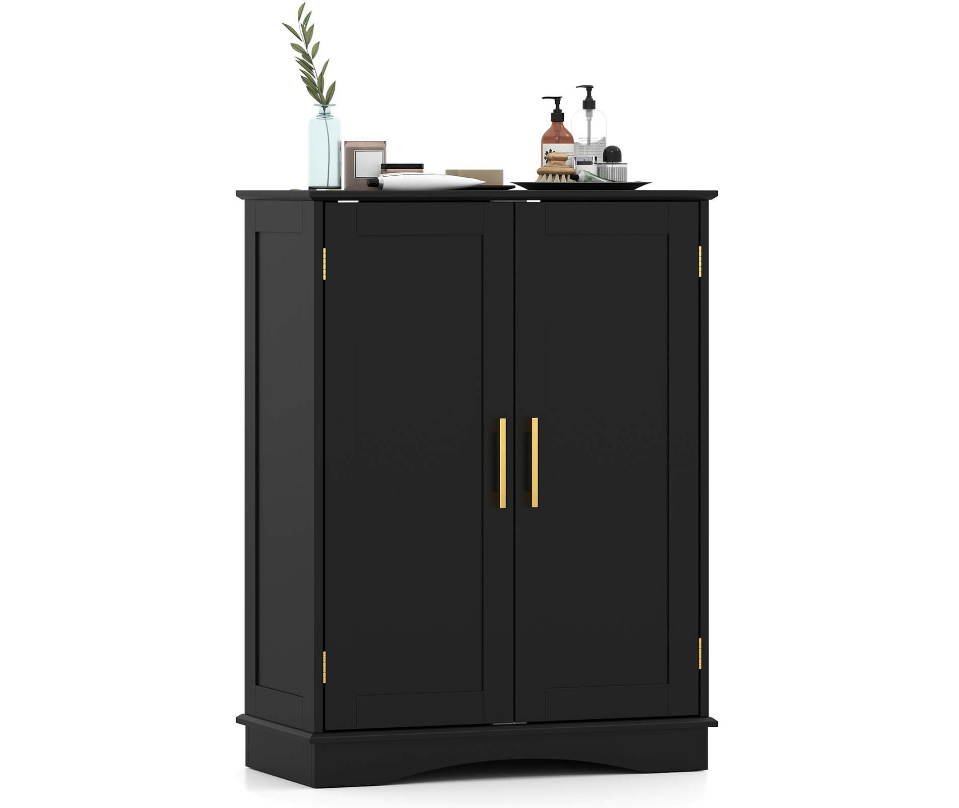 Costway Floor Storage Cabinet Modern Storage Organizer with Adjustable Shelves &2 Doors Black/Blue/Gray/White