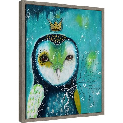 Midnight Cyan and Green Owl Canvas Wall Art
