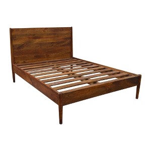 Queen Sierra Wood Platform Bed Chestnut - New Heights: Solid Mango, Mid-Century Modern, No Box Spring Required - 1 of 4