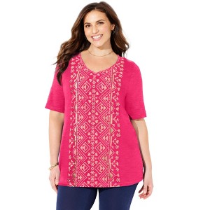 Catherines Women's Plus Size Placement Print Tee - 1 of 4
