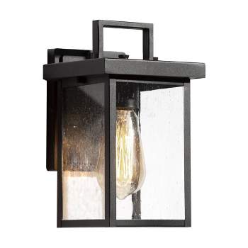 10.5" Square Metal/Glass Outdoor Wall Lamp Black - LNC