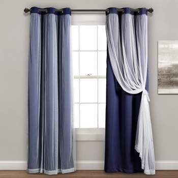 Lush Décor Grommet Sheer Panels with Insulated Blackout Lining Navy Set 38X84