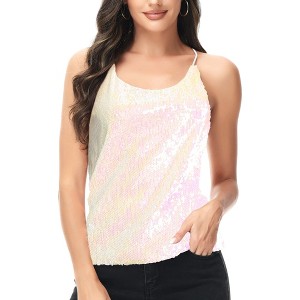 Anna-Kaci Women's Razer Back Sequin Spaghetti Strap Camisole Tank Top - 1 of 4