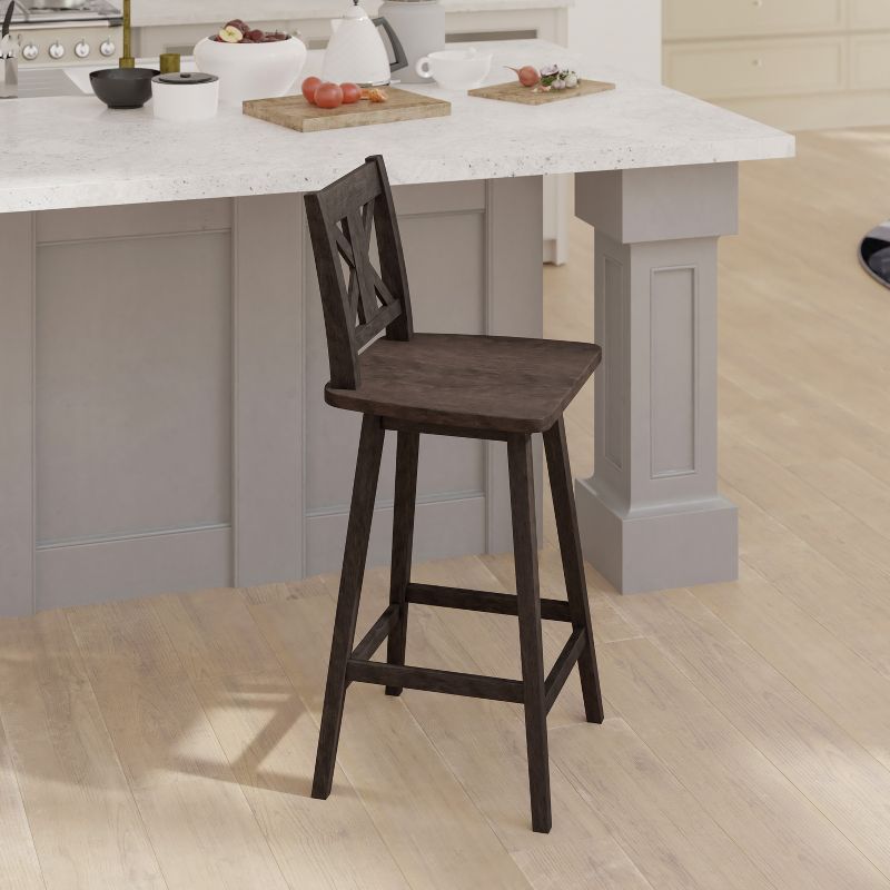 Emma and Oliver Wooden Modern Farmhouse Swivel Dining Stool with Decorative Carved Back, 4 of 12