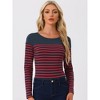 INSPIRE CHIC Women's Color Block Round Neck Long Sleeves Striped Basic T-Shirt - 2 of 4