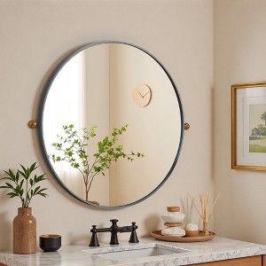 FONTOI 20 Inch Mirror Round Decor Mirror Wall Entryway Circle Mirror Anti-Rust Bathroom Vanity Mirror With Aluminum Alloy Frame, Black - 1 of 4