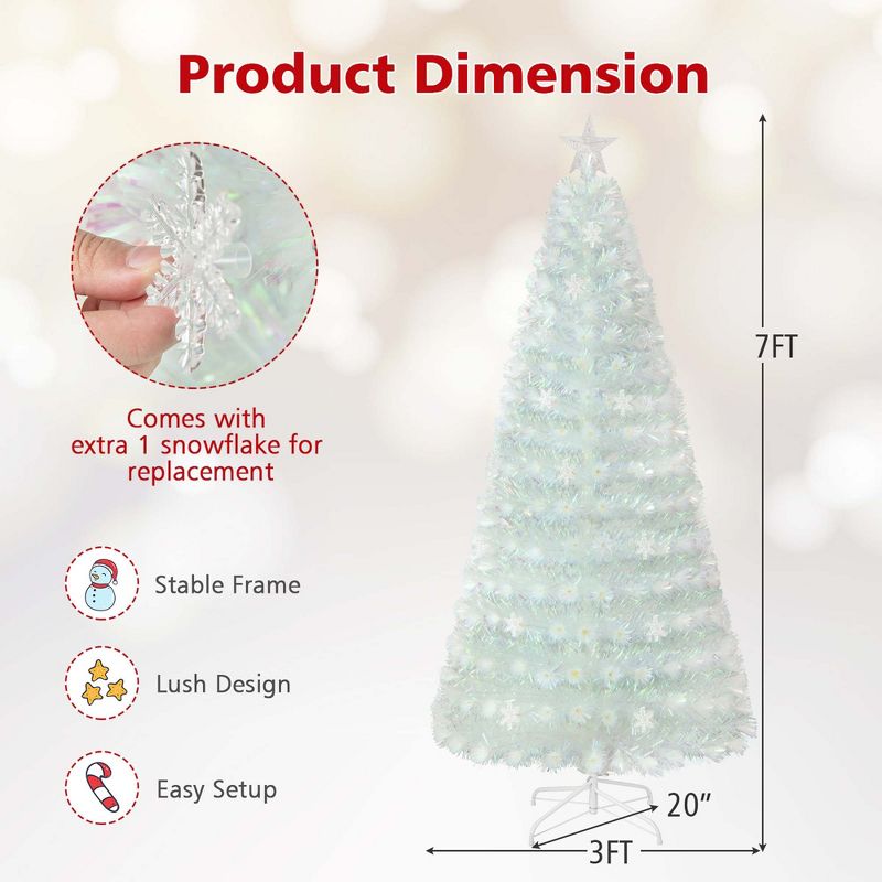 Costway 5FT/6FT/7FT Pre-Lit Fiber Optic Christmas Tree Decor Multi-Color Snowflake LED Lights, 4 of 10