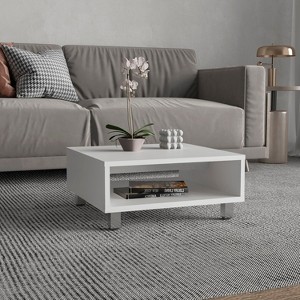 Vynxaria 10" H Low Minimalistic Square Coffee Table ¨C Elegant White Table with Open Storage Shelf - 1 of 4