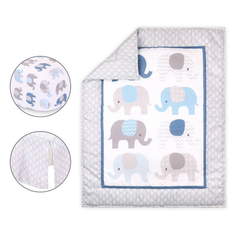The Peanutshell Sleepy Elephant Baby Crib Bedding Set, Gray/Blue - 3pc, 3 of 7