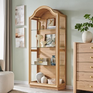 72" Arched Glass Display Cabinet, 4-Tier Display Curio Cabinet with 20 Color LED Lights, Modern Display Case Shelf for Living Room - 1 of 4