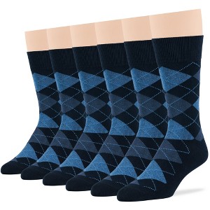Men's Dress Socks Cotton - 6 pack- Seamless - Argyle, Dot, Striped - Shoe Size 9-12 L - Black, Brown | 7BIGSTARS KINGDOM - 1 of 4
