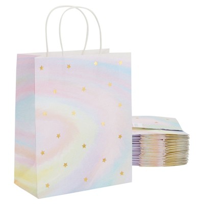 Blue Panda 24 Pack Pastel Tie Dye Medium Paper Gift Bags with Handles for Boutique, Small Business, Birthday Party Favors, 10x8x4 In
