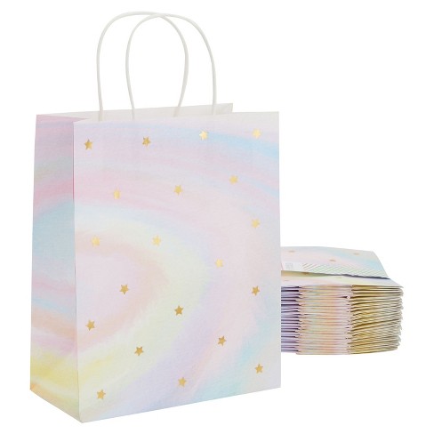 Blue Panda 36 Pack Medium Polka Dot Paper Gift Bags with Handles and White Tissue Paper, 6 Pastel Rainbow Colors (10 x 8 x 4 in)