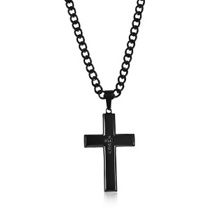 Metallo Stainless Steel Polished CZ Cross Necklace - Black Plated - Black - 24 Inch - 1 of 3