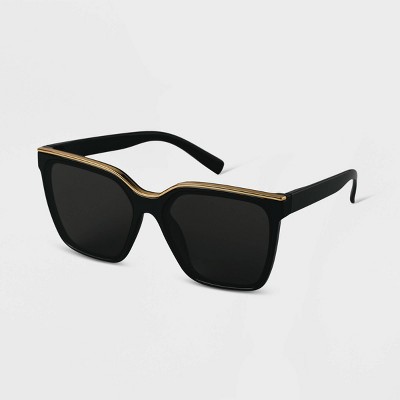 Women&#39;s Plastic Square Sunglasses - A New Day&#8482; Black