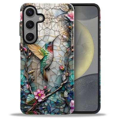 BONGEEK Case Compatible with Samsung Galaxy S24 FE,Scratch Resistant Hybrid 2-Layer Hard Shell Bright Phone Case,Hummingbird Flower Stained Glass