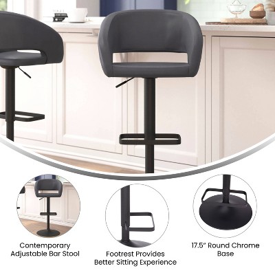 Gray Vinyl Adjustable Swivel Barstool with Black Metal Base