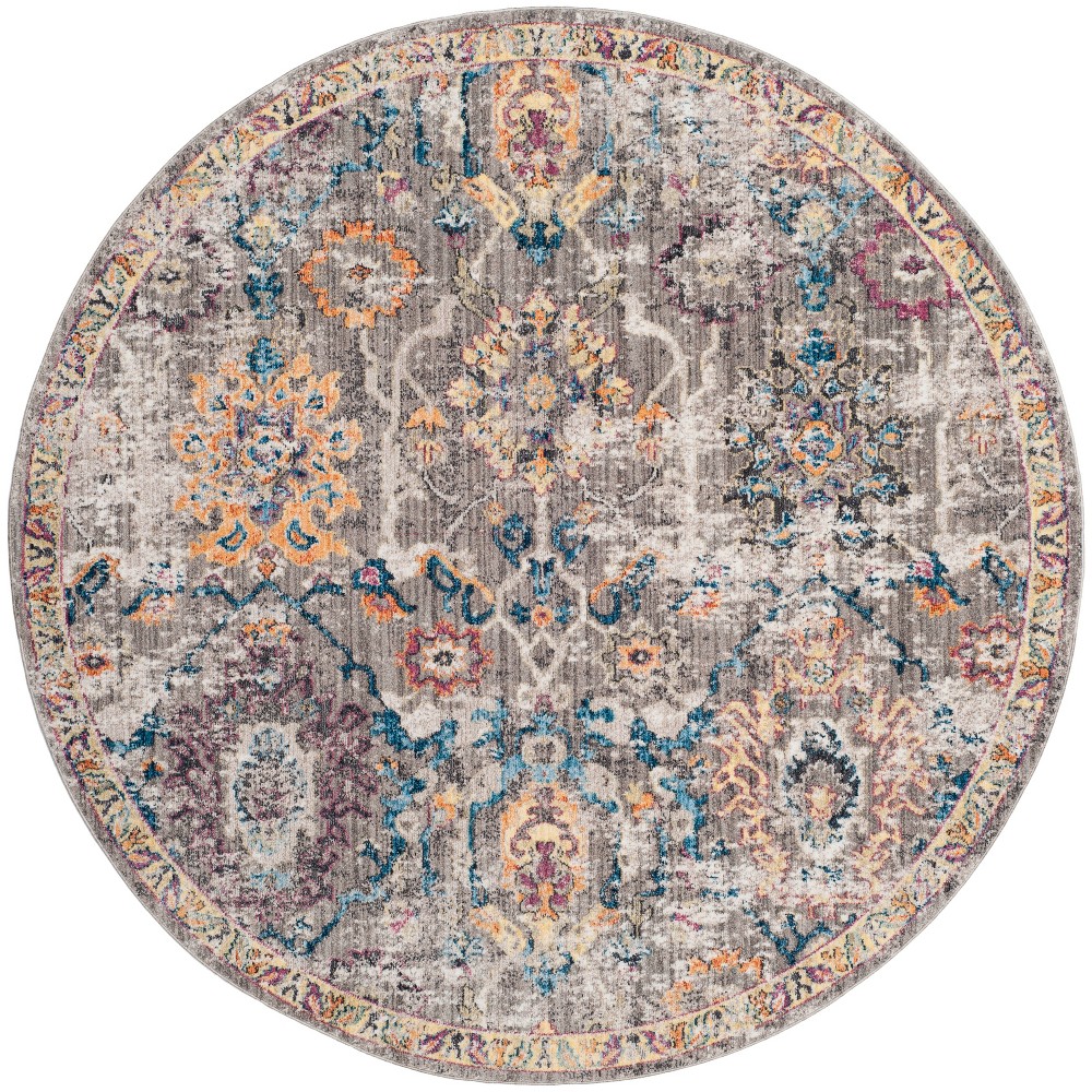 Gray/Blue Medallion Loomed Round Area Rug 7' - Safavieh