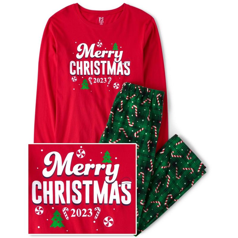 The Children's Place Adult Matching Family Christmas Long Sleeve Merry Christmas 2023 Cotton And Fleece Pajamas Multi