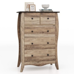 Tangkula 38" Farmhouse Chest of Drawers w/ 5 Folding Fabric Drawers & Anti-tipping Kit - 1 of 4