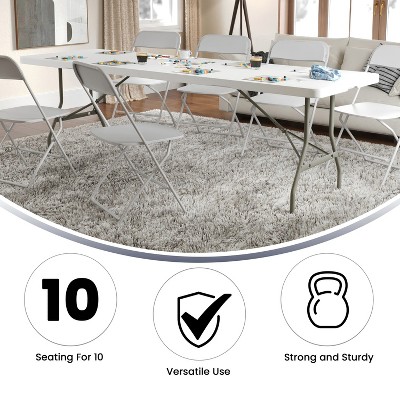 Kathryn 8-Foot Gray Metal and White Plastic Folding Table