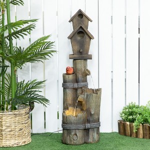 VisioGear Bird Baths, Cascading Garden Waterfall Bird Bath with 3-Tier Tree Trunk, Outdoor Fountain with Birdhouse for Porch, Brown, 11"*10.75"*34.75" - 1 of 4