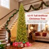Tangkula 12 FT Pre-Lit Artificial Pencil Christmas Tree Green Hinged Xmas Tree with 2840 Branch Tips 1000 Warm White LED Lights & Folding Metal Stand - 3 of 4